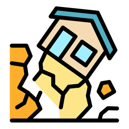 Earthquake house icon. Outline earthquake house vector icon color flat isolatedのイラスト素材