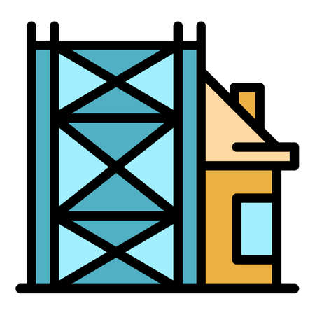 Building reconstruction icon. Outline building reconstruction vector icon color flat isolatedのイラスト素材