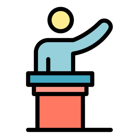 Tribune speaker icon. Outline tribune speaker vector icon color flat isolatedのイラスト素材