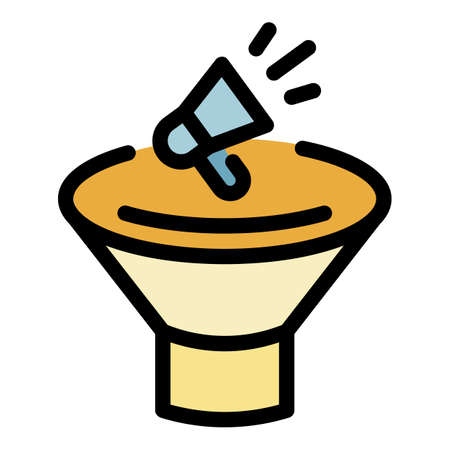 Megaphone conversion funnel icon. Outline megaphone conversion funnel vector icon color flat isolatedのイラスト素材