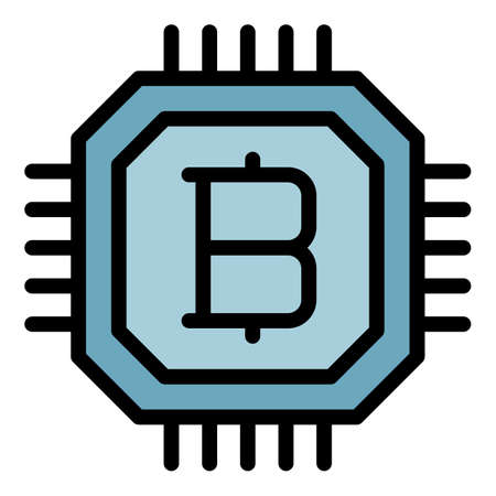 Bitcoin processor icon. Outline bitcoin processor vector icon color flat isolatedのイラスト素材