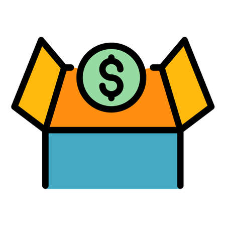 Crowdfunding box icon. Outline crowdfunding box vector icon color flat isolatedのイラスト素材