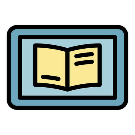 Book in an electronic tablet icon. Outline book in an electronic tablet vector icon color flat isolatedのイラスト素材