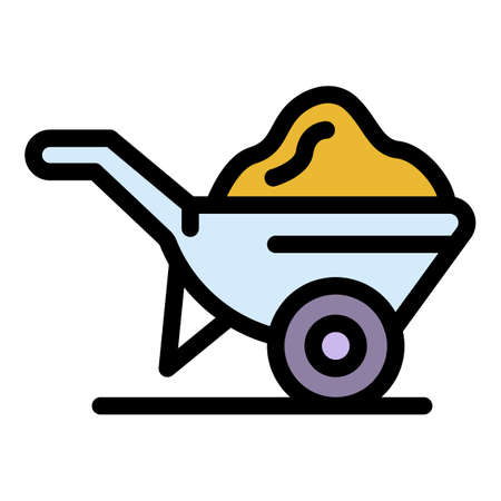 Construction wheelbarrow icon. Outline construction wheelbarrow vector icon color flat isolatedのイラスト素材