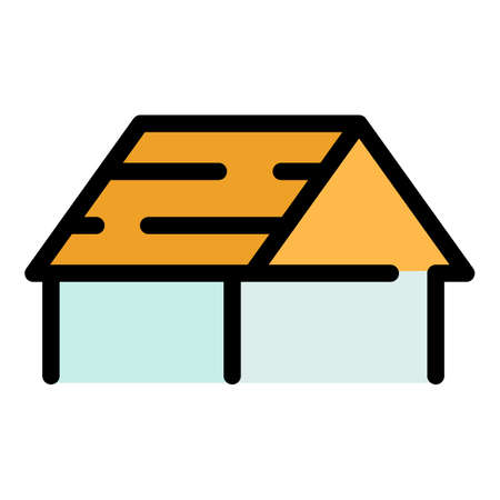 House with a wooden roof icon. Outline house with a wooden roof vector icon color flat isolatedのイラスト素材