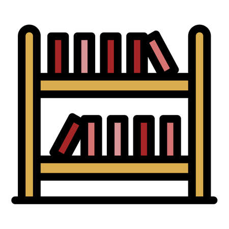 Books on the shelves icon. Outline books on the shelves vector icon color flat isolatedのイラスト素材
