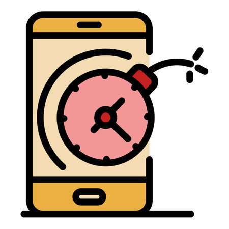 Smartphone and time bomb icon. Outline smartphone and time bomb vector icon color flat isolatedのイラスト素材