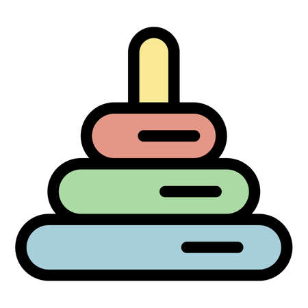 Kid toy pyramide icon. Outline kid toy pyramide vector icon color flat isolatedのイラスト素材