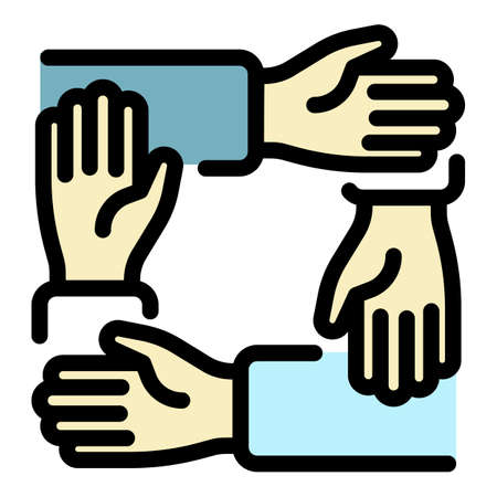 Teamwork handshake icon. Outline teamwork handshake vector icon color flat isolatedのイラスト素材