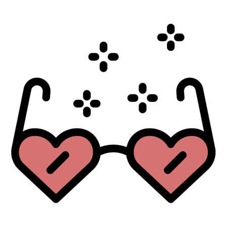 Heart shape eyeglasses icon. Outline heart shape eyeglasses vector icon color flat isolatedのイラスト素材