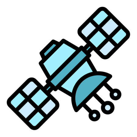 Satellite station icon. Outline satellite station vector icon color flat isolatedのイラスト素材