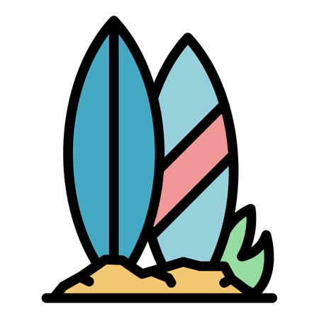 Surfing boards icon. Outline surfing boards vector icon color flat isolatedのイラスト素材
