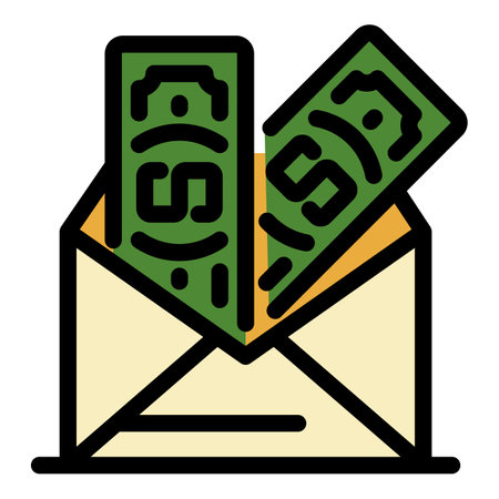 Money from an envelope icon. Outline money from an envelope vector icon color flat isolatedのイラスト素材