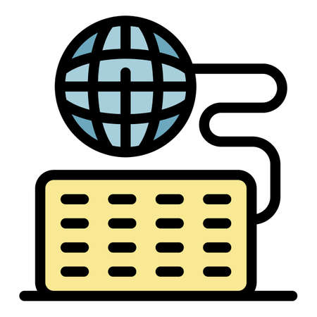 Globe and calendar icon. Outline globe and calendar vector icon color flat isolatedのイラスト素材