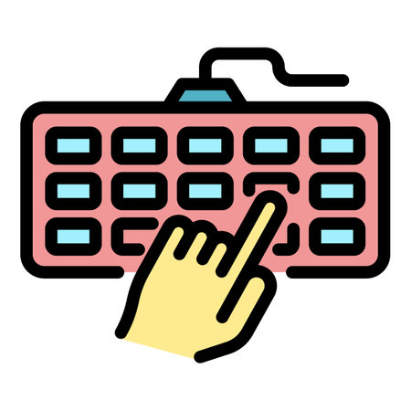 Keyboard and finger icon. Outline keyboard and finger vector icon color flat isolatedのイラスト素材