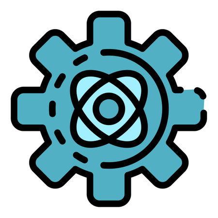 Gear with atom icon. Outline gear with atom vector icon color flat isolatedのイラスト素材