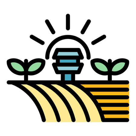 Farm sunrise landscape icon. Outline farm sunrise landscape vector icon color flat isolatedのイラスト素材