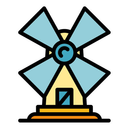 Windmill icon. Outline windmill vector icon color flat isolatedのイラスト素材
