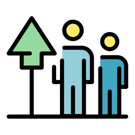Two people and up arrow icon. Outline two people and up arrow vector icon color flat isolatedのイラスト素材