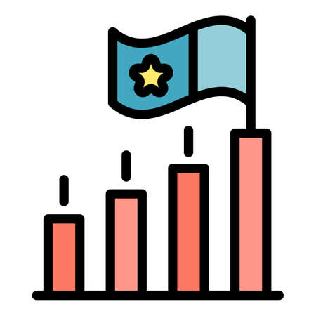 Rating graph and flag icon. Outline rating graph and flag vector icon color flat isolatedのイラスト素材