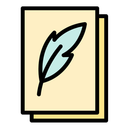 Feather on paper icon. Outline feather on paper vector icon color flat isolatedのイラスト素材