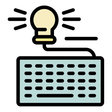 Keyboard with light bulb icon. Outline keyboard with light bulb vector icon color flat isolatedのイラスト素材