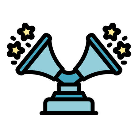 Two loud speakers with stars icon. Outline two loud speakers with stars vector icon color flat isolatedのイラスト素材