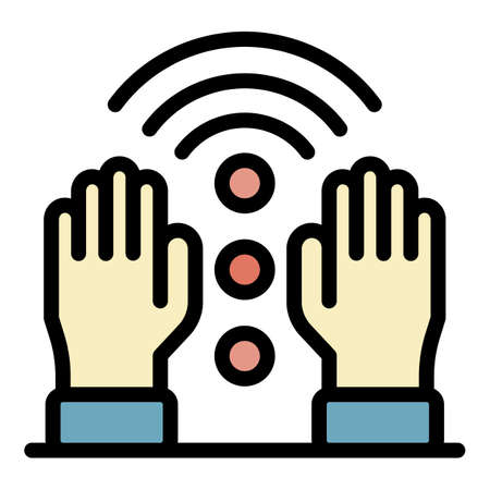 Hands of a massage therapist icon. Outline hands of a massage therapist vector icon color flat isolatedのイラスト素材