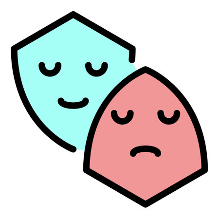 Sad and happy mask icon. Outline sad and happy mask vector icon color flat isolatedのイラスト素材
