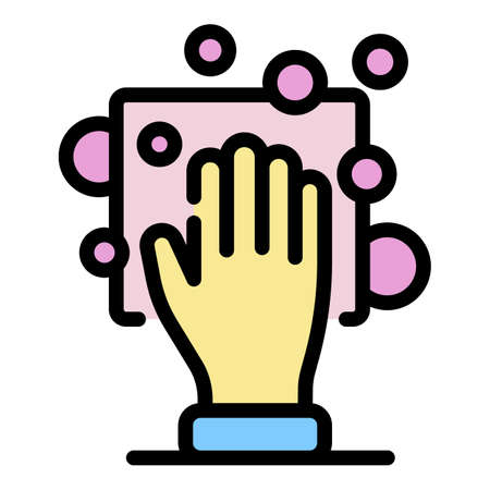 Hand and sponge icon. Outline hand and sponge vector icon color flat isolatedのイラスト素材