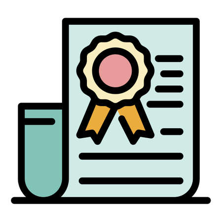 Form with official stamp icon. Outline form with official stamp vector icon thin line color flat isolatedのイラスト素材