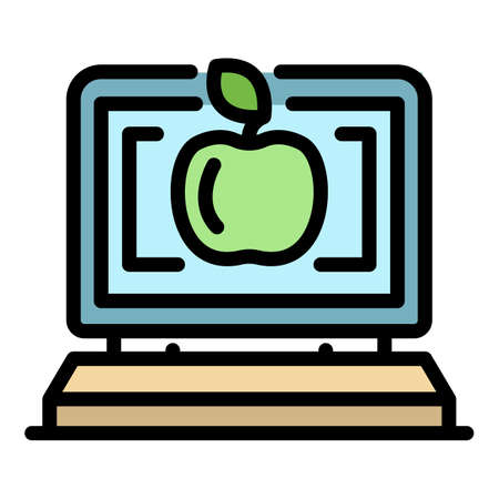 Computer foreign language study icon. Outline computer foreign language study vector icon thin line color flat isolatedのイラスト素材