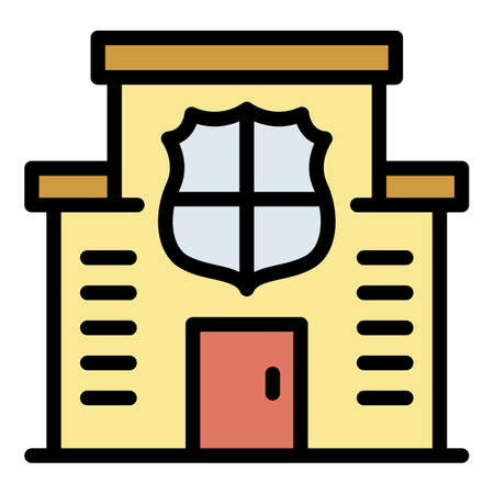 Police station building icon. Outline police station building vector icon color flat isolatedのイラスト素材