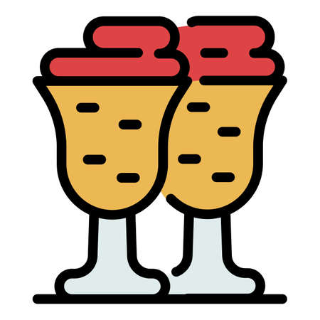 Two milkshakes icon. Outline two milkshakes vector icon color flat isolatedのイラスト素材