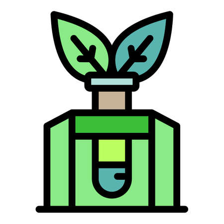 Test tube plant icon. Outline test tube plant vector icon color flat isolatedのイラスト素材