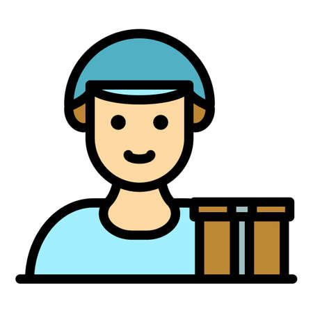 Delivery young courier icon. Outline delivery young courier vector icon color flat isolatedのイラスト素材