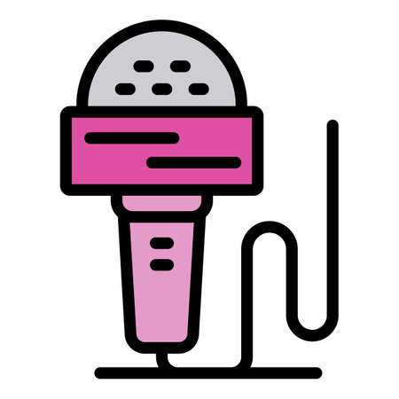 Tv reporter microphone icon. Outline tv reporter microphone vector icon color flat isolatedのイラスト素材