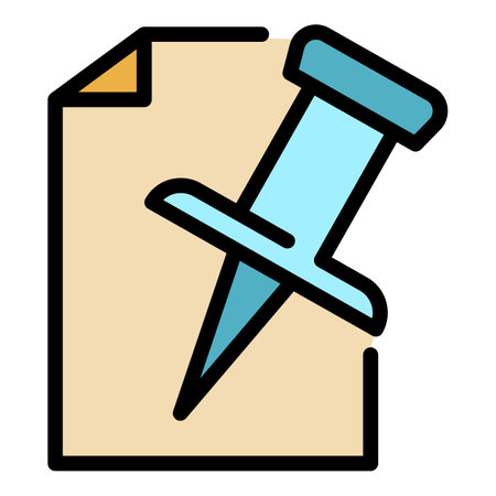 Pin paper icon. Outline pin paper vector icon color flat isolatedのイラスト素材