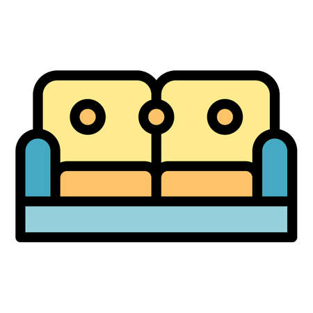 Textile sofa bedroom icon. Outline textile sofa bedroom vector icon color flat isolatedのイラスト素材