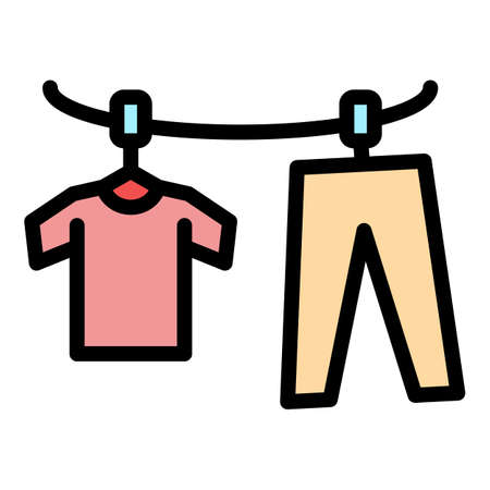 Hanging clothes icon. Outline hanging clothes vector icon color flat isolatedのイラスト素材