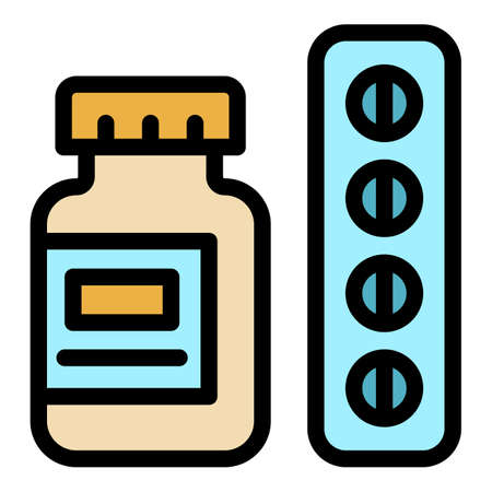 Medical pills icon. Outline medical pills vector icon color flat isolatedのイラスト素材