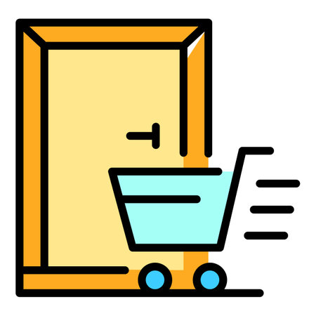 Home delivery door shop cart icon. Outline home delivery door shop cart vector icon color flat isolatedのイラスト素材