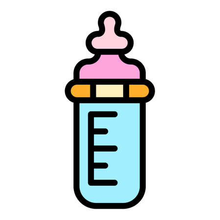 Baby plastic milk bottle icon. Outline baby plastic milk bottle vector icon color flat isolatedのイラスト素材