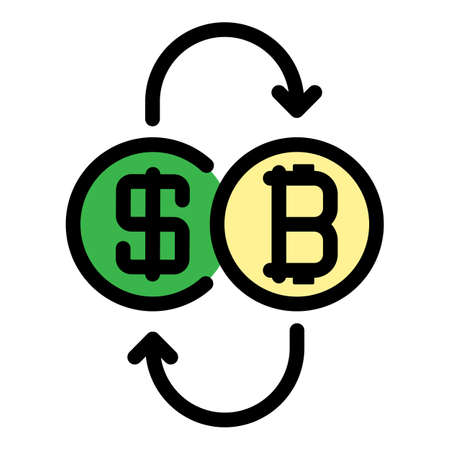 Exchange bitcoin dollar icon. Outline exchange bitcoin dollar vector icon color flat isolatedのイラスト素材