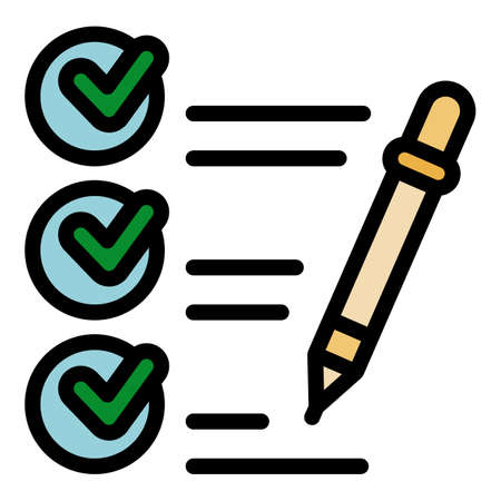 Checkmarks and pen icon. Outline checkmarks and pen vector icon color flat isolatedのイラスト素材