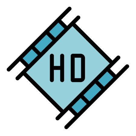 Hd video film stream icon. Outline hd video film stream vector icon color flat isolatedのイラスト素材