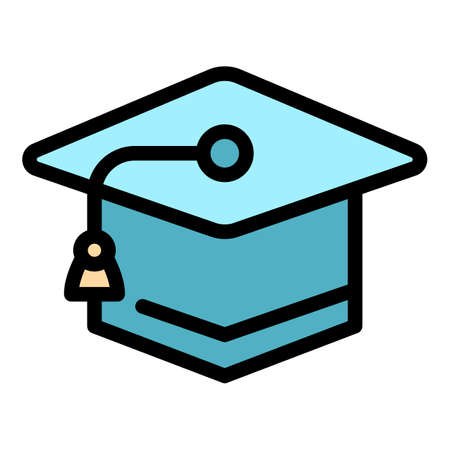 Learning graduation hat icon. Outline learning graduation hat vector icon color flat isolatedのイラスト素材