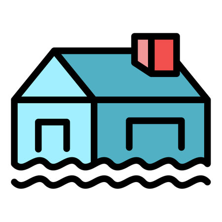House in flood icon. Outline house in flood vector icon color flat isolatedのイラスト素材