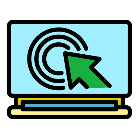 Target on monitor icon. Outline target on monitor vector icon color flat isolatedのイラスト素材