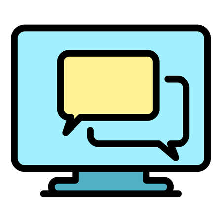 Chat monitor icon. Outline chat monitor vector icon color flat isolatedのイラスト素材